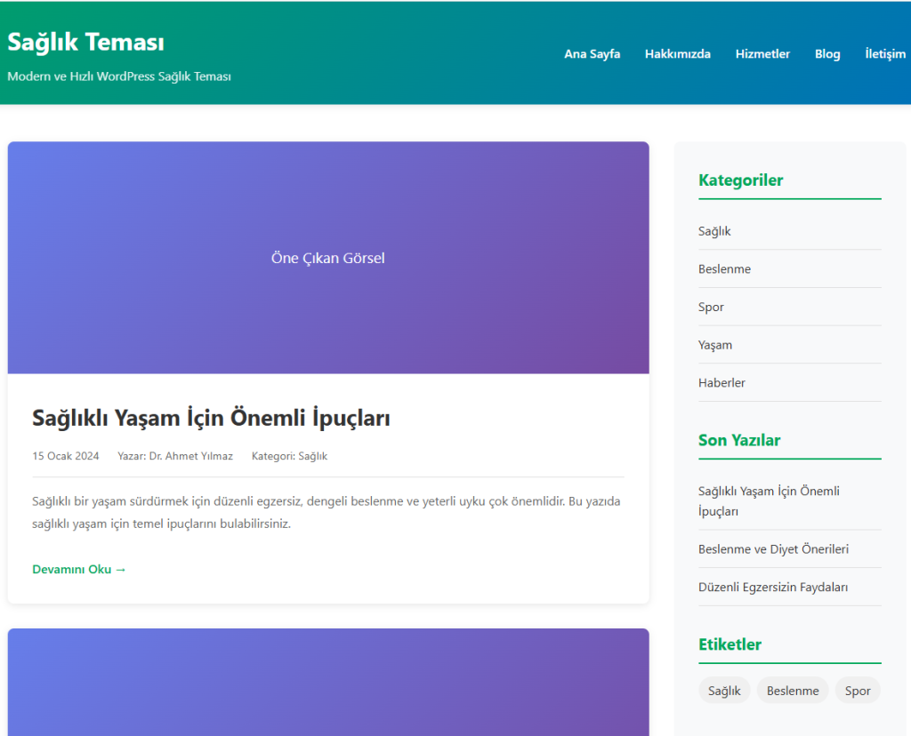 wordpress sağlık teması